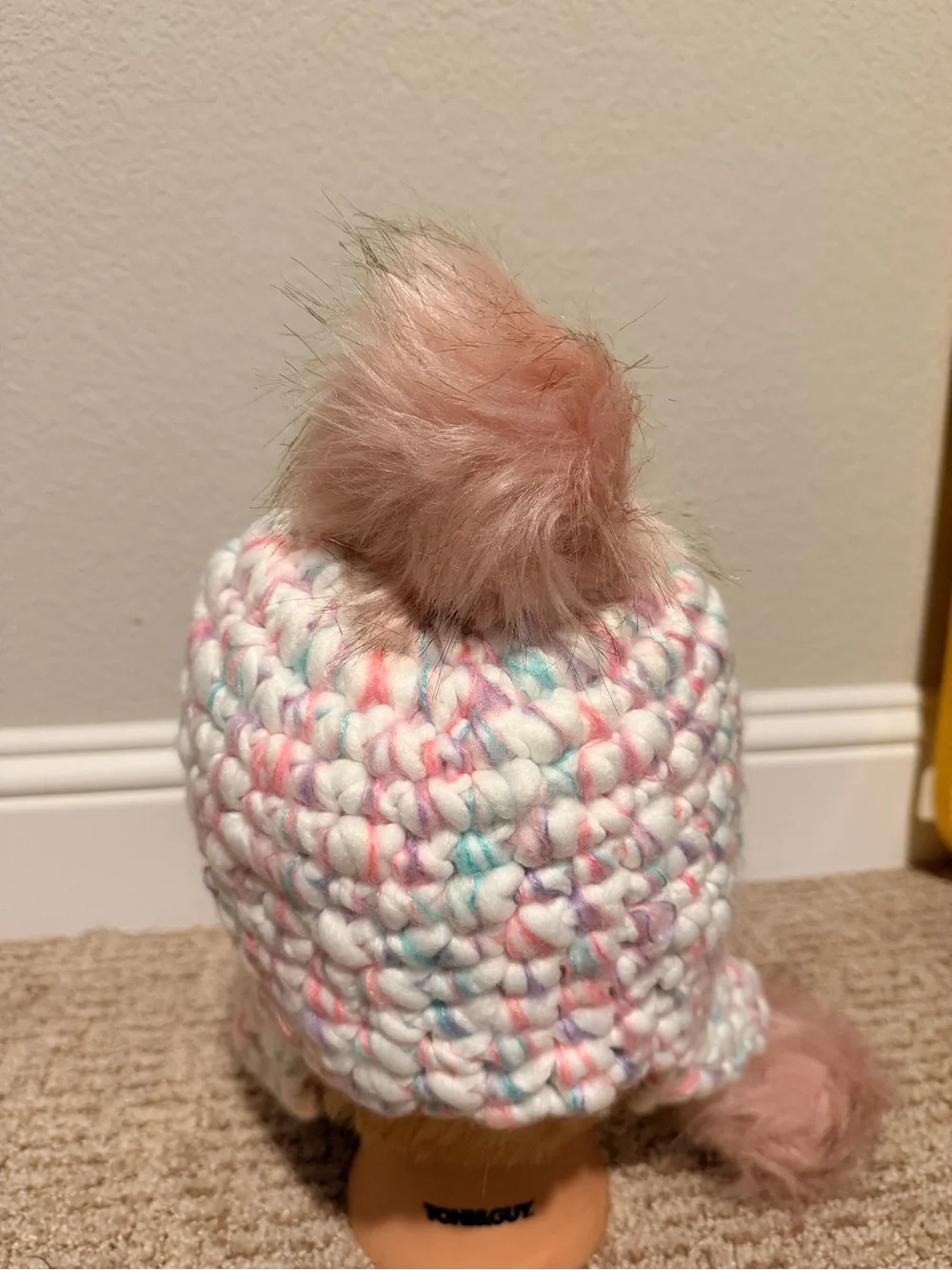 The Children's Place Pastel Multicolor Knit Earflap Hat with Pink Pom